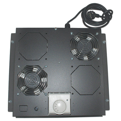 Intellinet 2-Fan Ventilation Unit for 19" Racks, Roof Mount, with Thermostat, Black