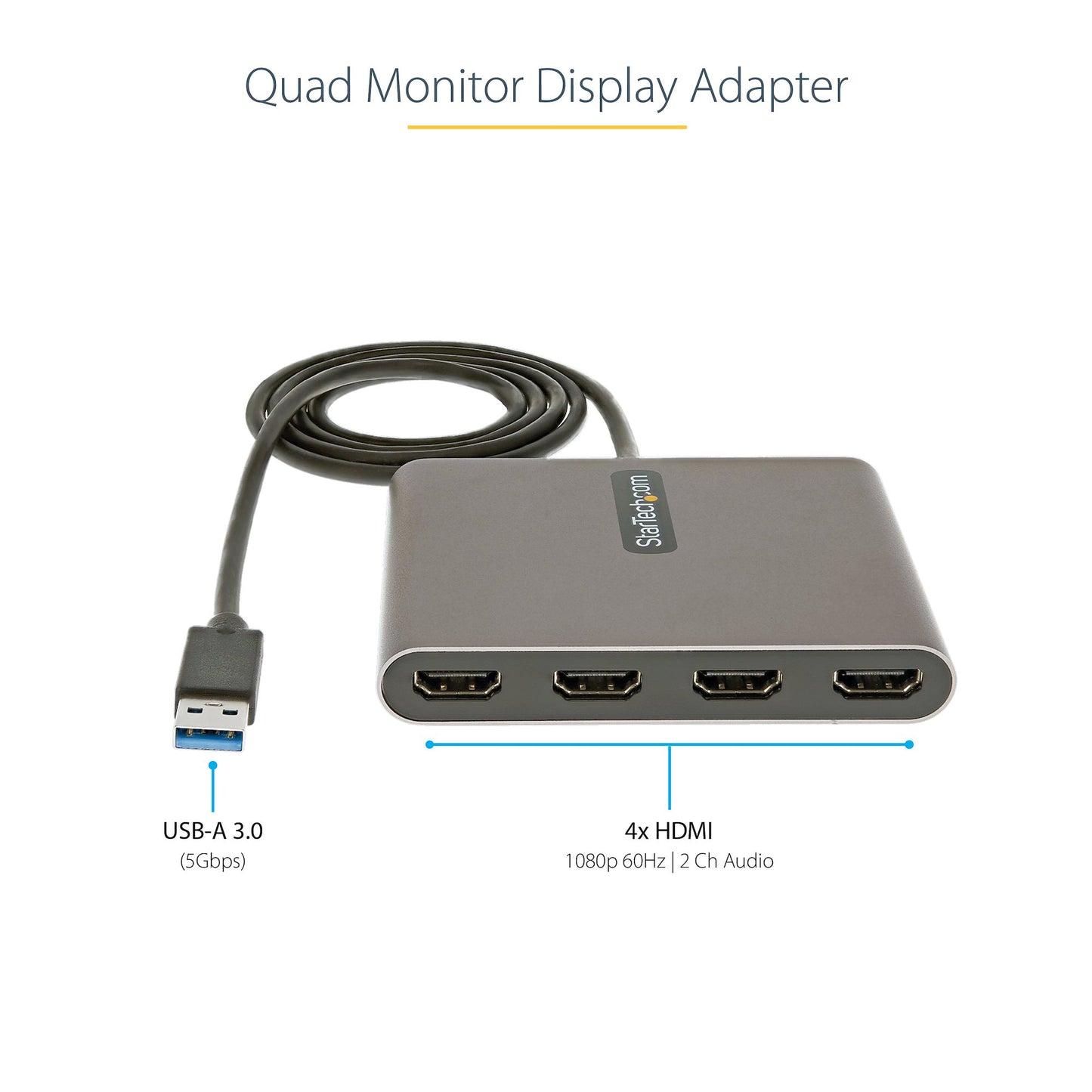 StarTech.com USB 3.0 to Quad HDMI Adapter, USB to 4x HDMI Monitor Converter for Hub