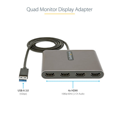 StarTech.com USB 3.0 to Quad HDMI Adapter, USB to 4x HDMI Monitor Converter for Hub
