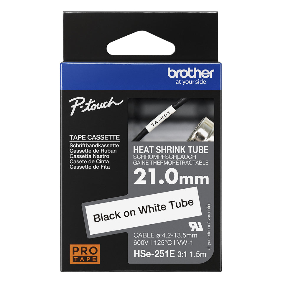 Brother HSE-251E Heat Shrink Tubes black on white 21mm x 1,5m for Brother P-Touch TZ Labels