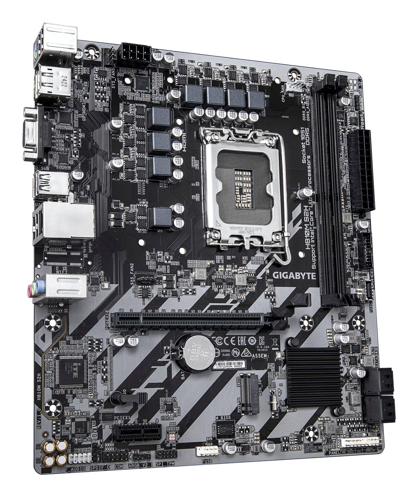 Gigabyte H810M S2H Motherboard - Intel Core Ultra (Series 2) CPUs, 4+1+2 Phases VRM