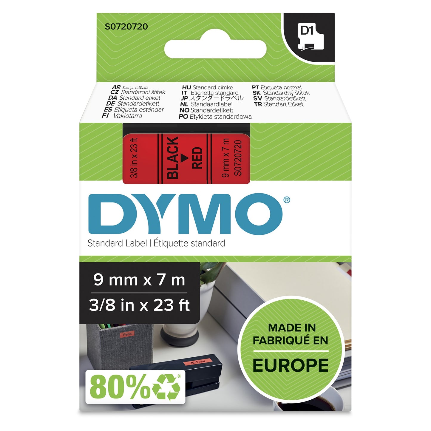 DYMO 40917/S0720720 DirectLabel-etikettes black on red 9mm x 7m for Dymo D1 Labels
