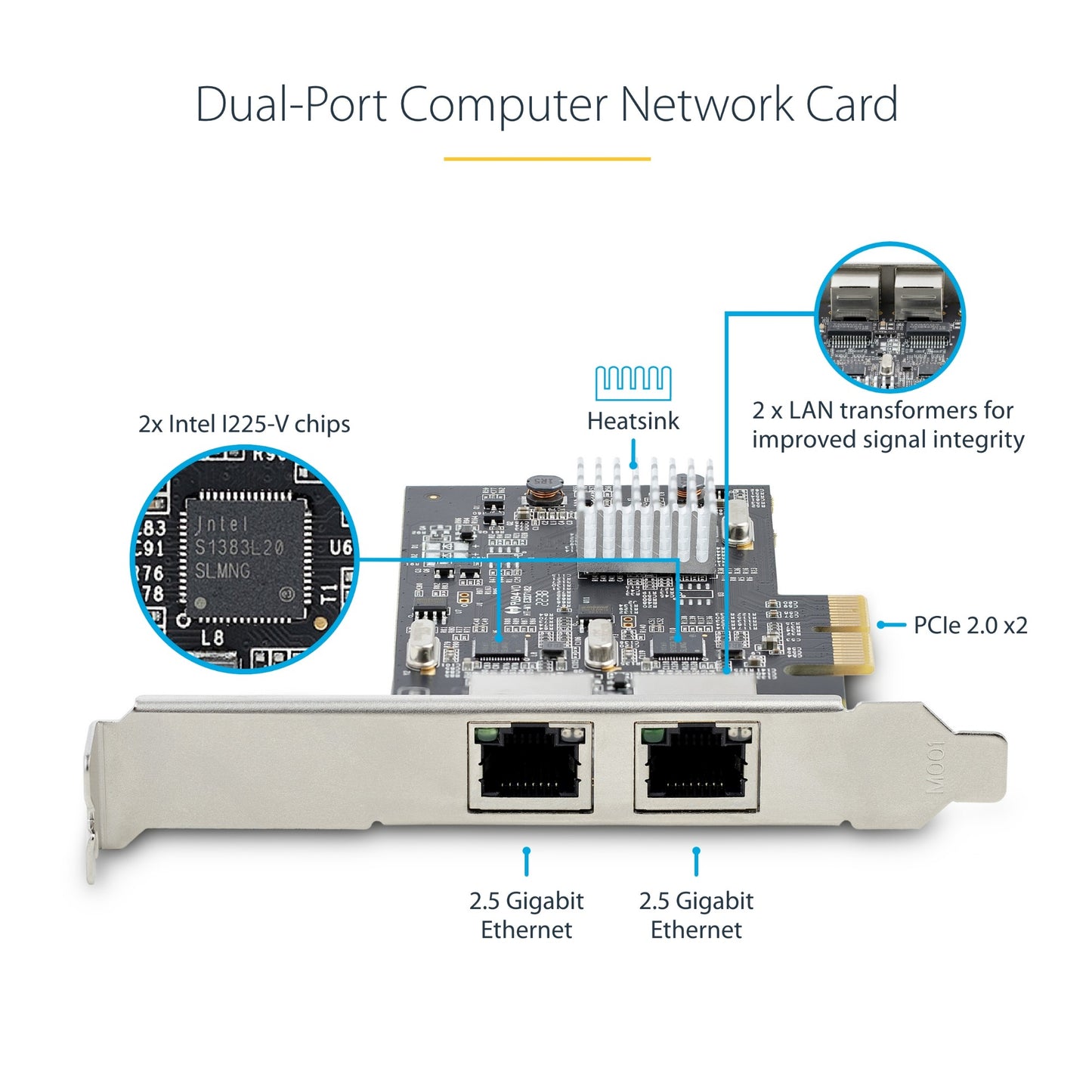 StarTech.com 2-Port 2.5Gbps NBASE-T PCIe Network Card, Intel I225-V, Dual-Port Network Adapter