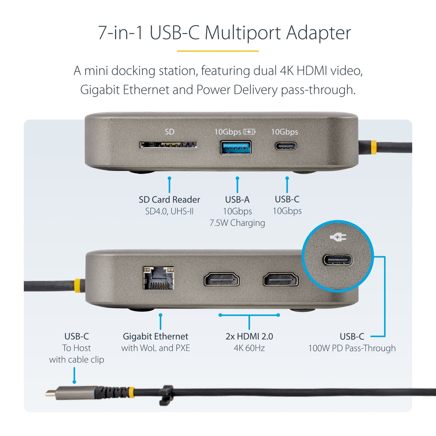 StarTech.com 102B-USBC-MULTIPORT USB-C Docking Station 100W