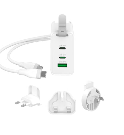 j5create 65W GaN USB-C 3-Port Traveler Charger with changeable AC plugs and USB-C