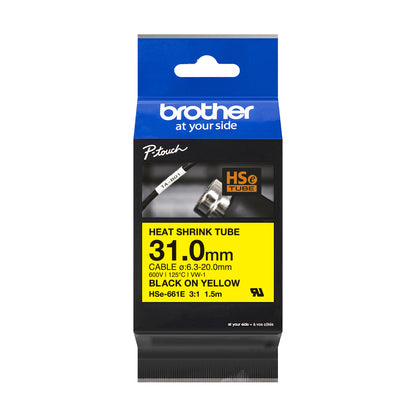 Brother HSE-661E Heat Shrink Tubes black on yellow 31mm x 1,5m for Brother P-Touch Labels