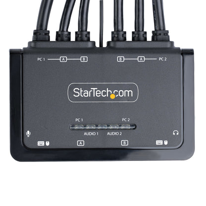 StarTech.com 2-Port Dual-Monitor HDMI Cable KVM Switch, 4K 60Hz, Compact KVM with