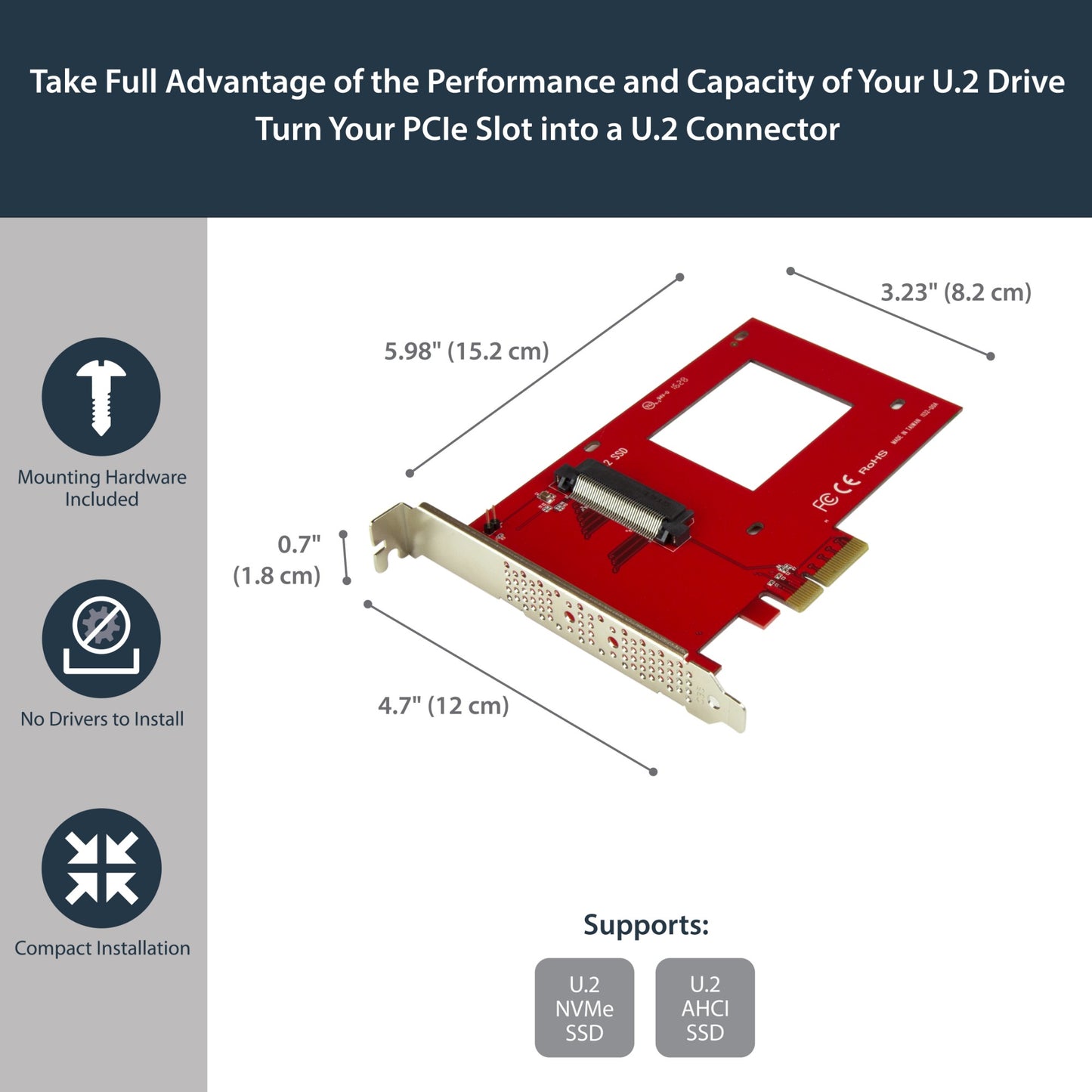 StarTech.com U.2 to PCIe Adapter for 2.5" U.2 NVMe SSD - SFF-8639 - x4 PCI Express Hub