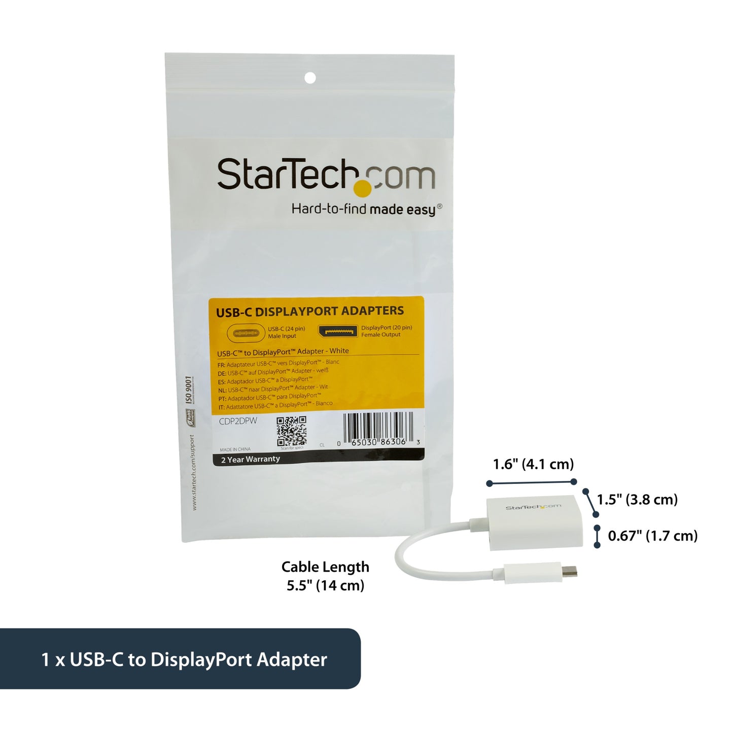 StarTech.com USB C to DisplayPort Adapter - 4K 60Hz/8K 30Hz - USB Type-C to DP 1.4 Hub