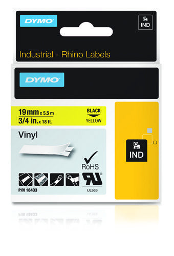 DYMO 18433/S0718470 Ribbon Vinyl black on yellow 19mm x 5,5m for Dymo Rhino Labels