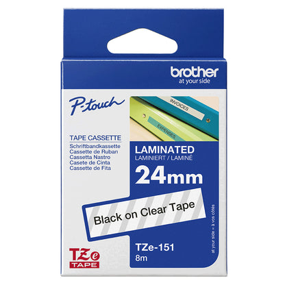 Brother TZE-151 DirectLabel black on Transparent Laminat 24mm x 8m for Brother Labels