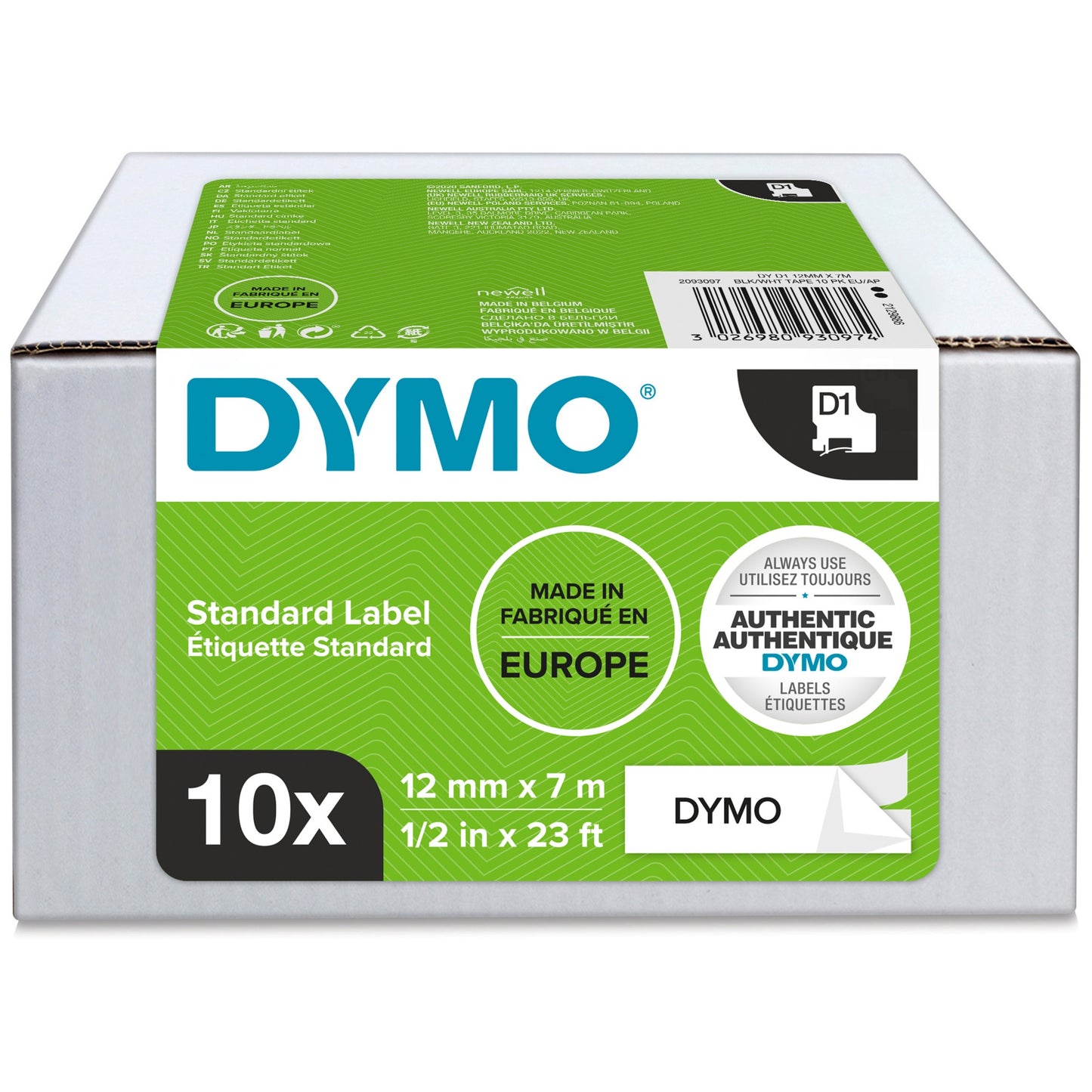 DYMO 2093097 DirectLabel-etikettes black on white 12mm x 7m Pack=10 for Dymo D1 Labels