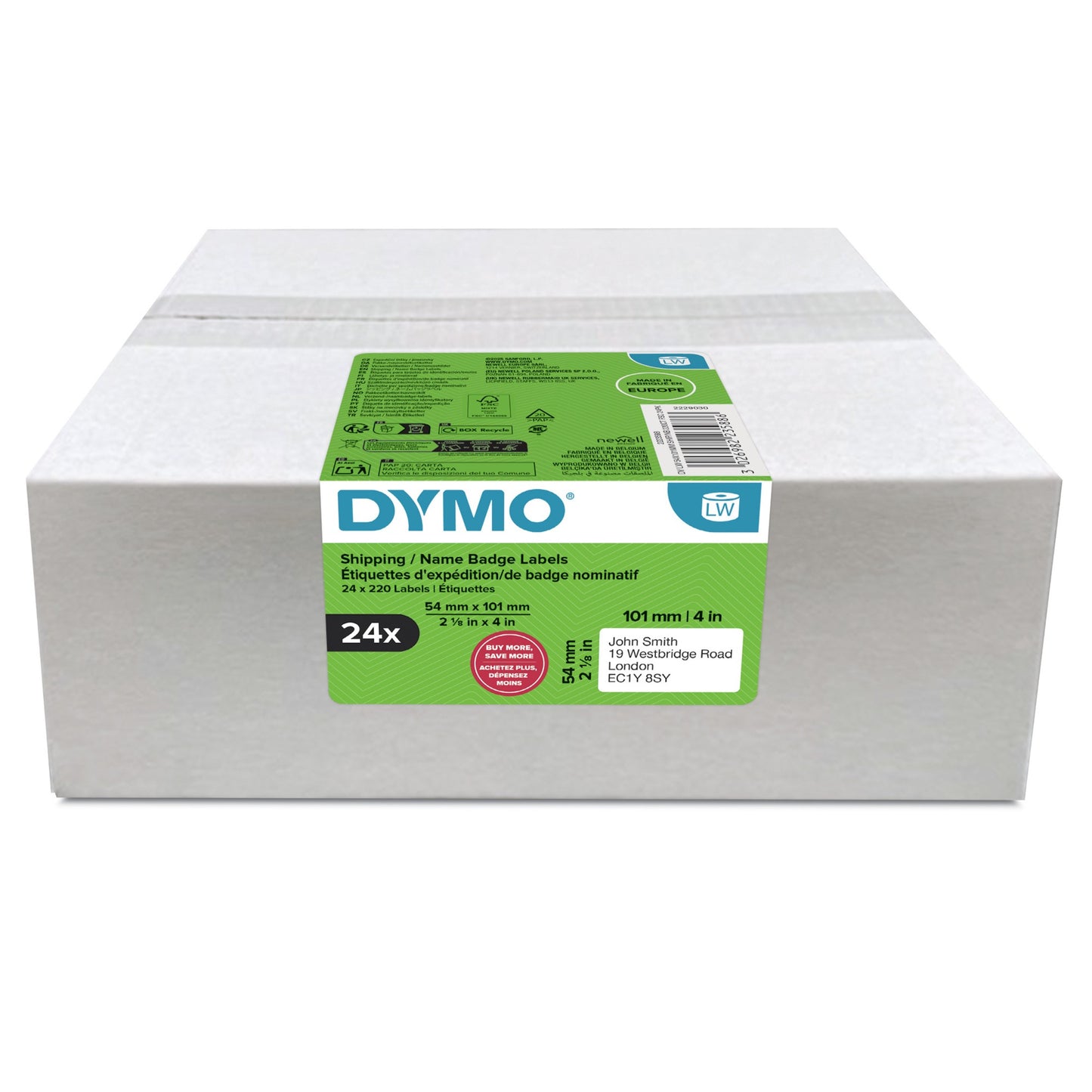 DYMO Authentic LabelWriter Large Shipping Labels/Name Badges | 54mm x 101mm | 24