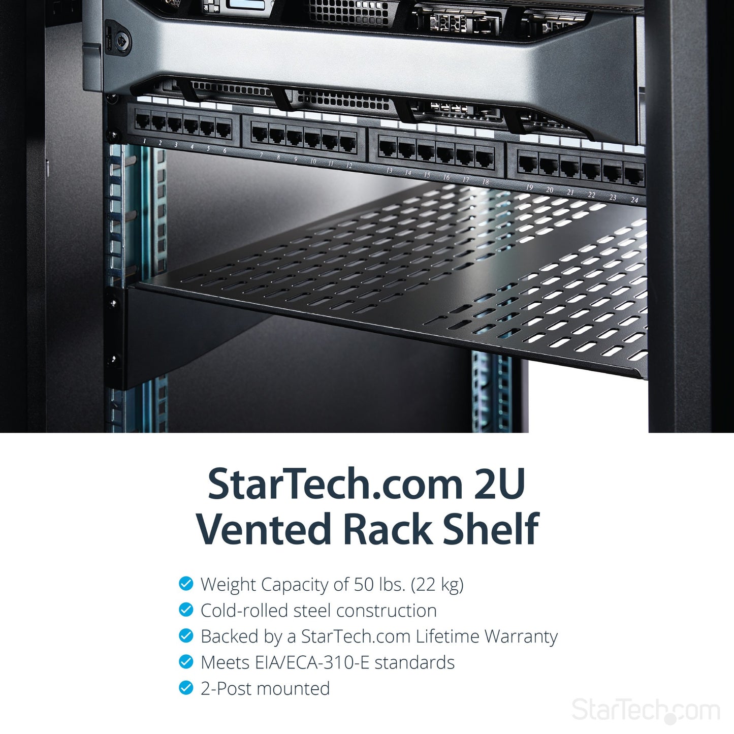 StarTech.com 2U Server Rack Shelf - Universal Vented Rack Mount Cantilever Tray for (HELF22V)