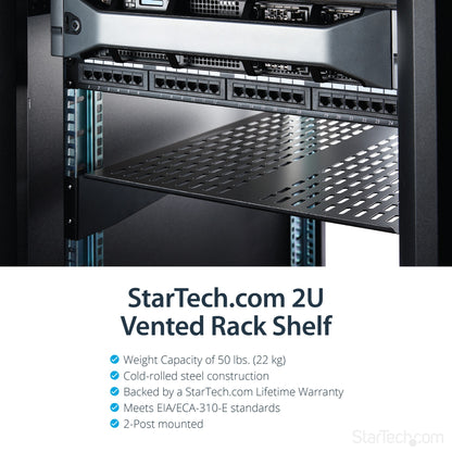 StarTech.com 2U Server Rack Shelf - Universal Vented Rack Mount Cantilever Tray for (HELF22V)