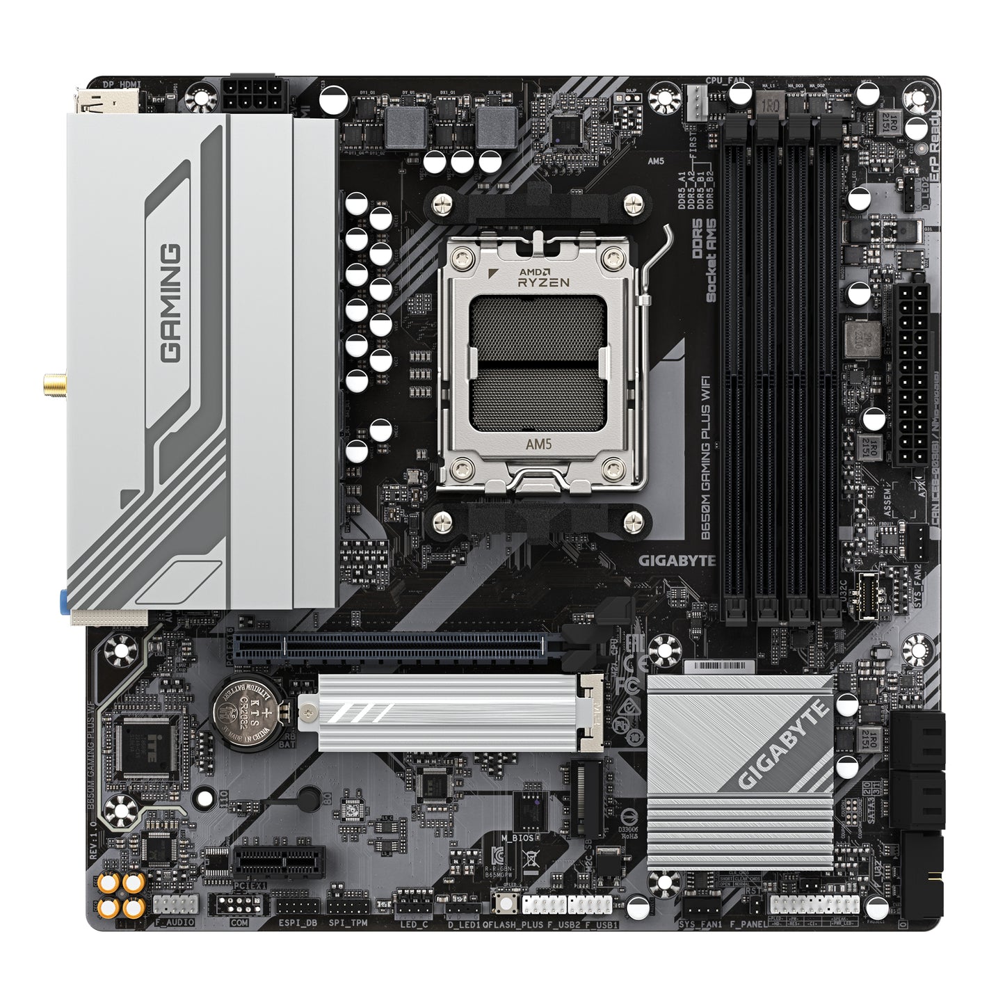 Gigabyte B650M GAMING PLUS WIFI Motherboard - AMD Ryzen 9000 CPUs, 5+2+2 Phases VRM