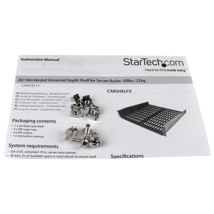 StarTech.com 2U Server Rack Shelf - Universal Vented Rack Mount Cantilever Tray for (BSHELFV)