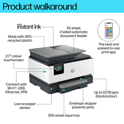HP OfficeJet Pro 9120e Wireless All-in-One Color Printer, Instant Ink; Two-sided