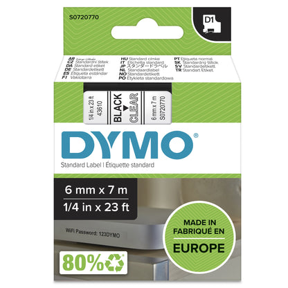 DYMO 43610/S0720770 DirectLabel-etikettes black on Transparent 6mm x 7m for Dymo D1 Labels