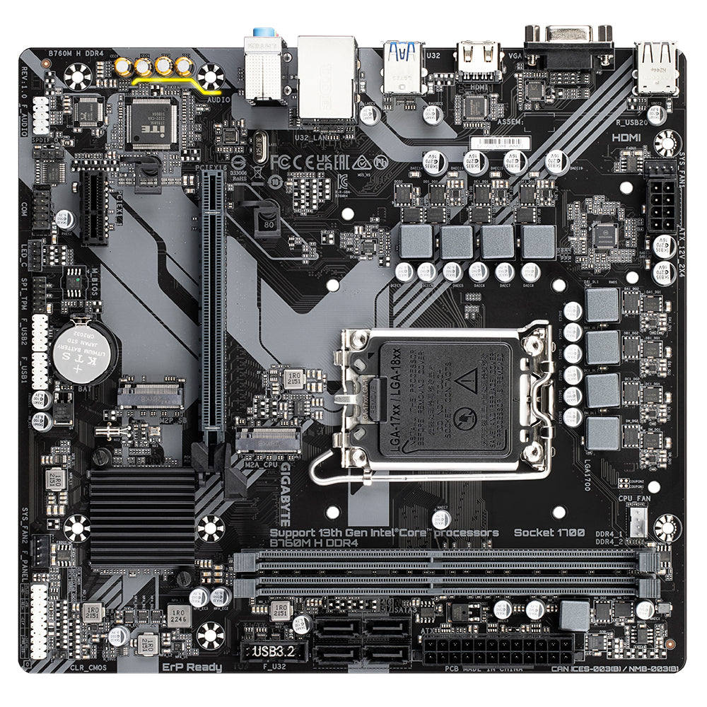 Gigabyte B760M H DDR4 Motherboard - Supports Intel Core 14th Gen CPUs, 6+1+1 Phases