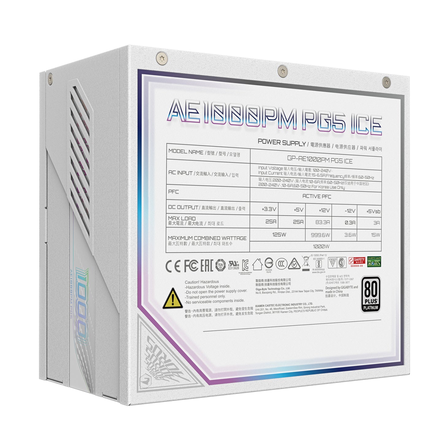 Gigabyte AORUS ELITE P1000W ICE Power Supply Unit - PCIe 5.0, 80 PLUS Platinum