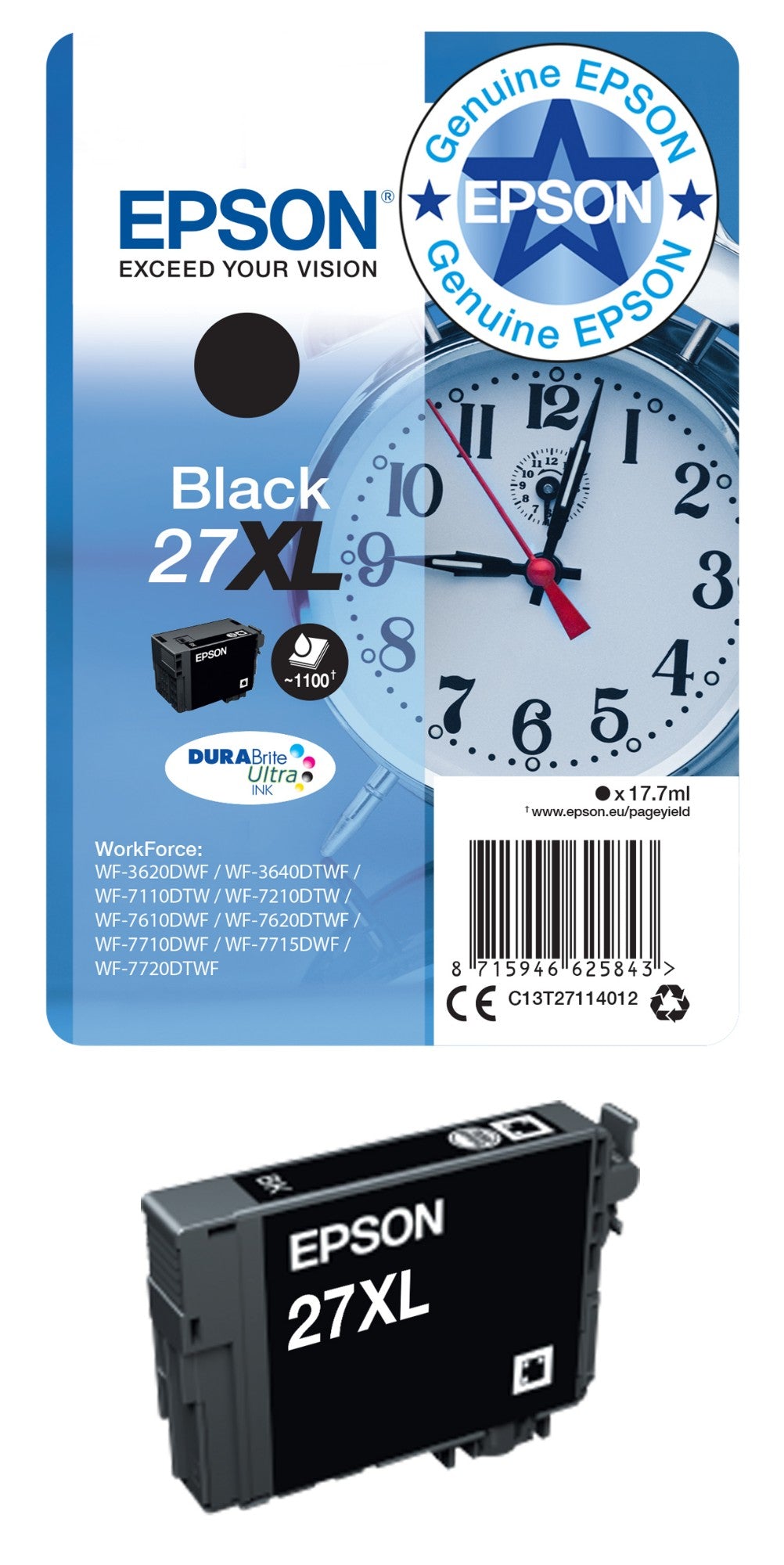Epson C13T27014012/27 Black Ink Cartridge (350 pages, Epson WF 3620)