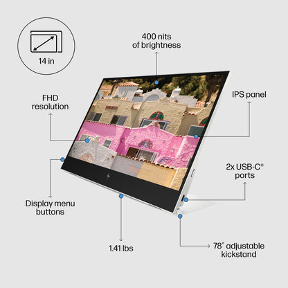 HP E-Series E14 G4 Portable 14" Full HD IPS Monitor