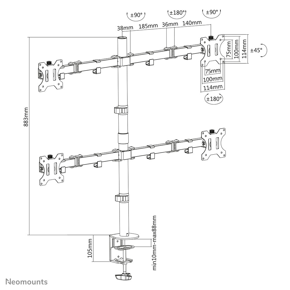 Neomounts FPMA-D550D4BLACK Monitor arm 13-32"
