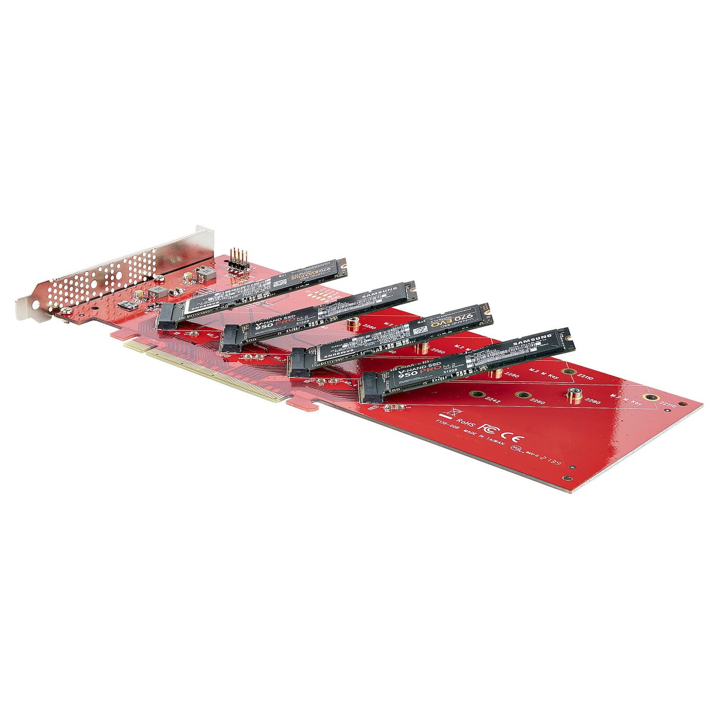 StarTech.com Quad M.2 PCIe Adapter Card, PCIe x16 to Quad NVMe or AHCI M.2 SSDs, PCI Hub