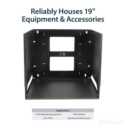 StarTech.com 2-Post 8U Open Frame Wall Mount Network Rack with Built-in Shelf, Wall