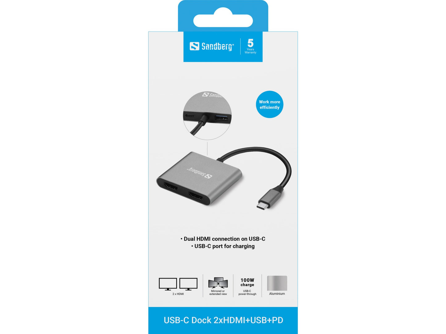Sandberg USB-C Dock 2xHDMI+USB+PD Hub