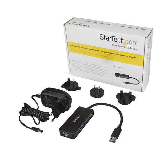 StarTech.com 4 Port USB 3.0 Hub (SuperSpeed 5Gbps) with Fast Charge – Portable USB