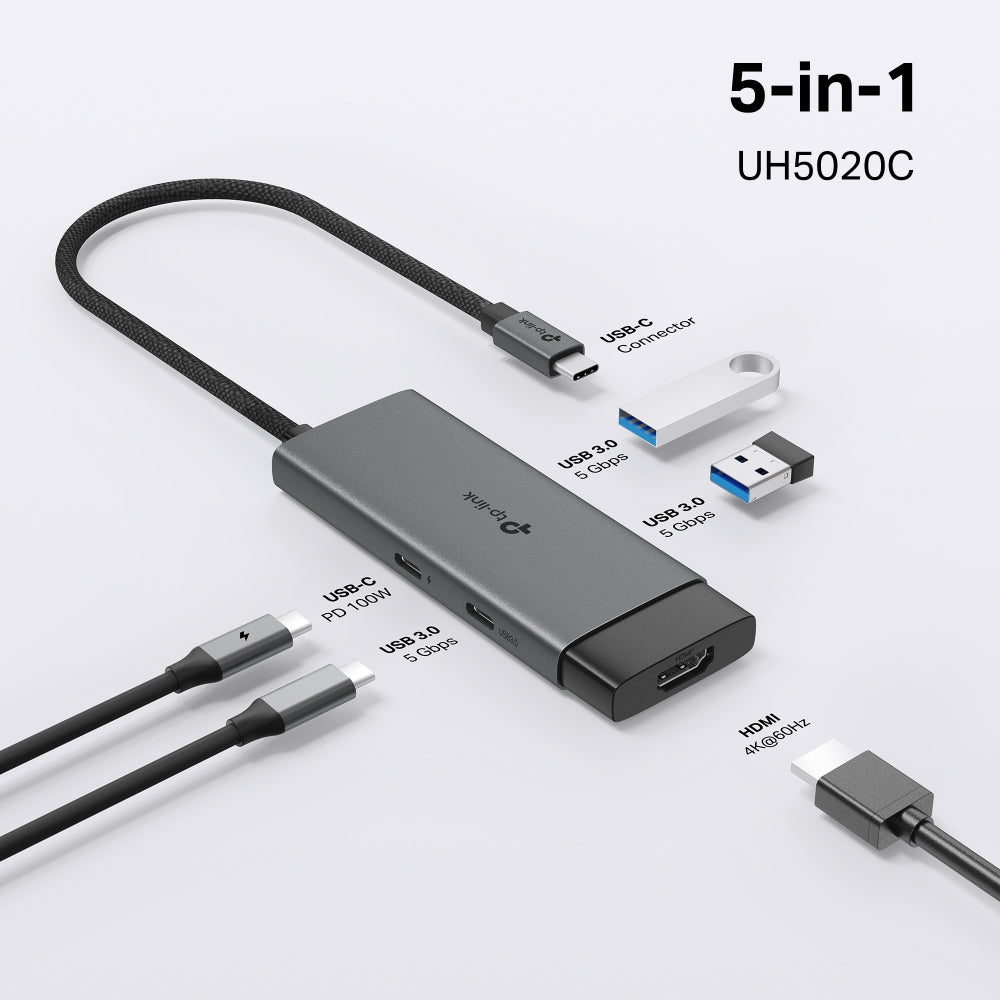 TP-LINK UH5020C interface hub USB Type-C 5000 Mbit/s Grey