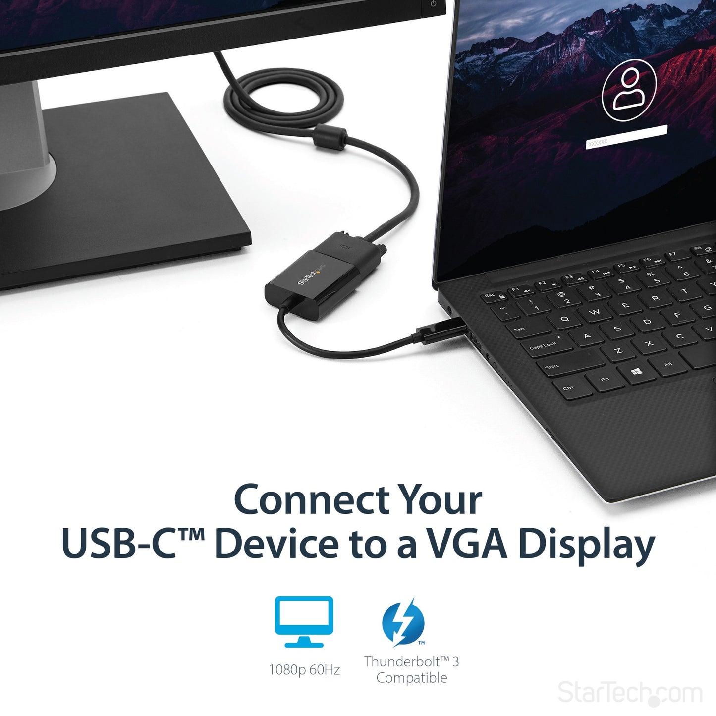StarTech.com USB-C to VGA Adapter - Black - 1080p - Video Converter For Your MacBook Hub