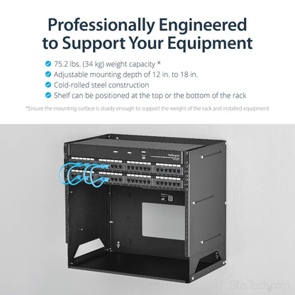 StarTech.com 2-Post 8U Open Frame Wall Mount Network Rack with Built-in Shelf, Wall