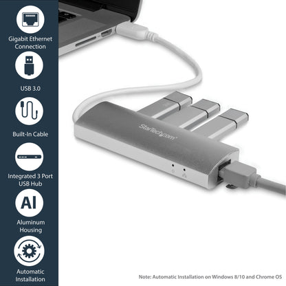 StarTech.com 3-Port USB Hub with Ethernet, USB-A Ports, Gigabit Ethernet/GbE, USB Network Adapter