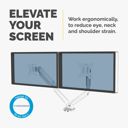 Fellowes Platinum Series Dual Monitor Arm - Monitor Mount for Two 8KG 40 Inch (White)