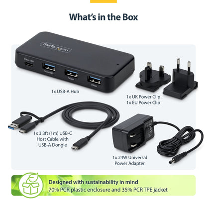 StarTech.com 4-Port USB-C and USB-A Hub, 5Gbps, Self-Powered, 2-in-1 USB-C and USB-A