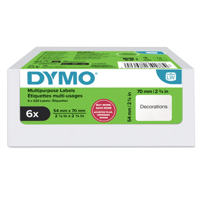 DYMO Authentic LabelWriter Multi-Purpose Labels | 54 mm x 70 mm | Self Adhesive | 6
