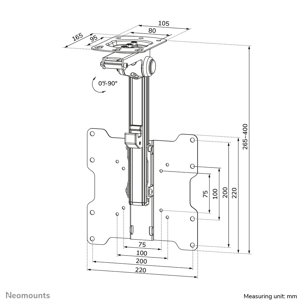 Neomounts FPMA-C020BLACK Monitor/TV mount ceiling 10-40" - h 26,5-40 cm