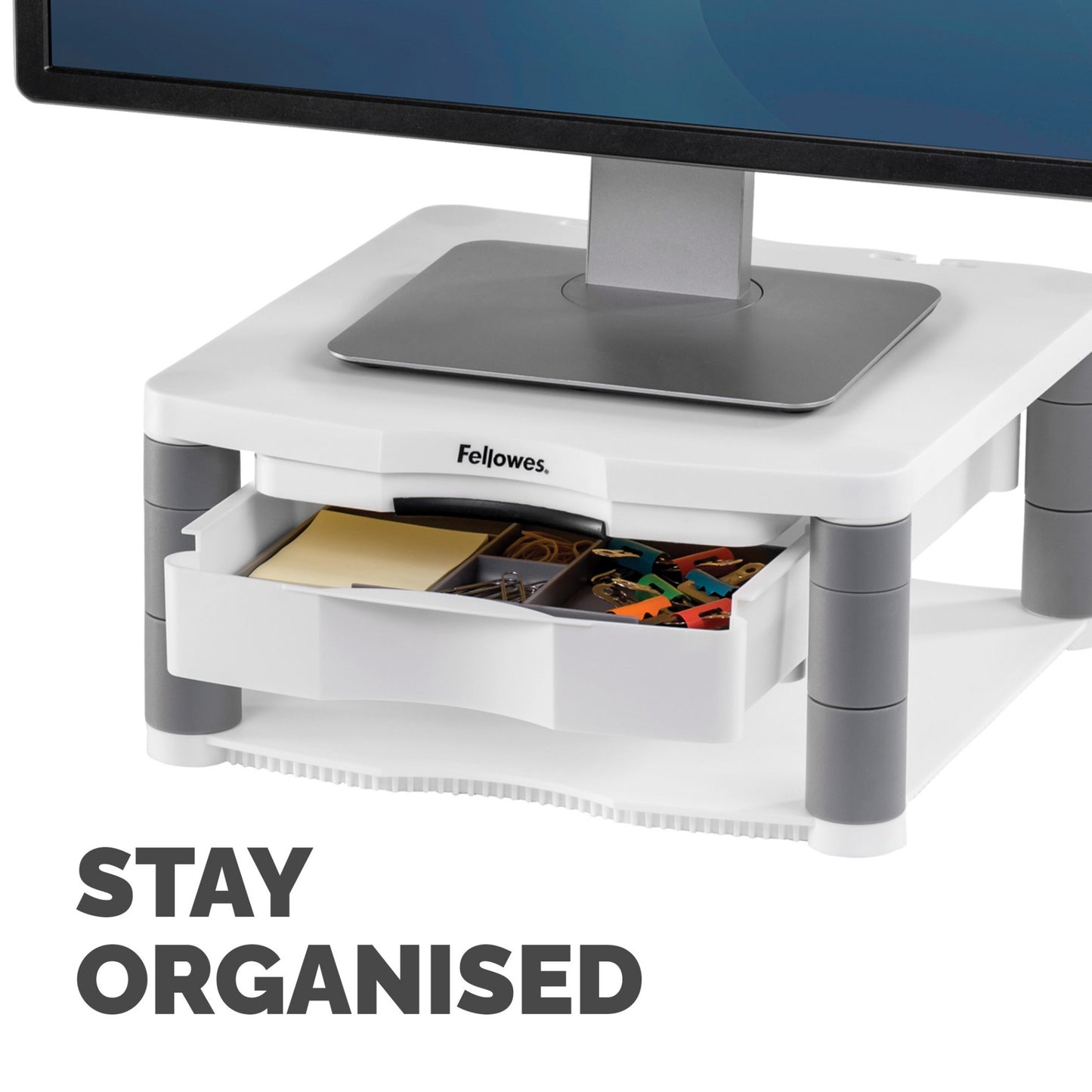 Fellowes Computer Monitor Stand with 3 Height Adjustments - Premium Monitor Riser Mount (91713)