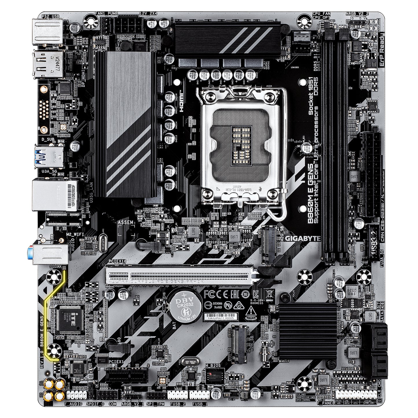Gigabyte B860M E GEN5 Motherboard - Intel Core Ultra Series CPUs, 4+1+2 Phases VRM