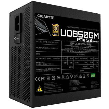 Gigabyte UD850GM PG5 V2 Power Supply Unit- PCIe Gen 5.1, 80 PLUS Gold, Fully Modular