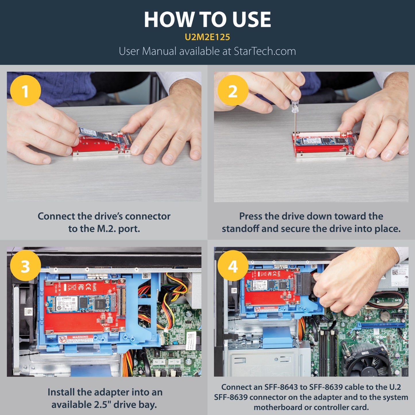 StarTech.com M.2 to U.2 Adapter - For M.2 PCIe NVMe SSDs - PCIe M.2 Drive to 2.5" Hub