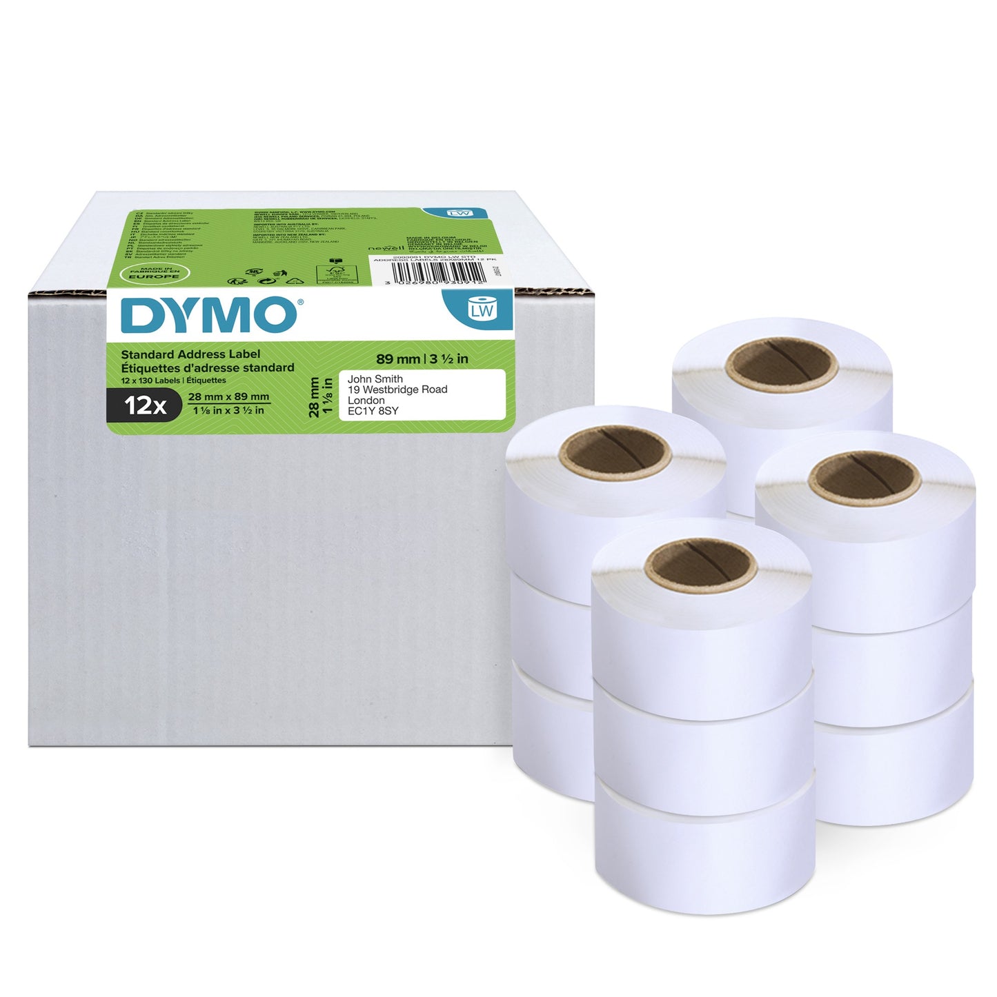 DYMO 2093091 DirectLabel-etikettes 89mm x28mm Pack=12 for Dymo LW 550 60mm/400 Labels