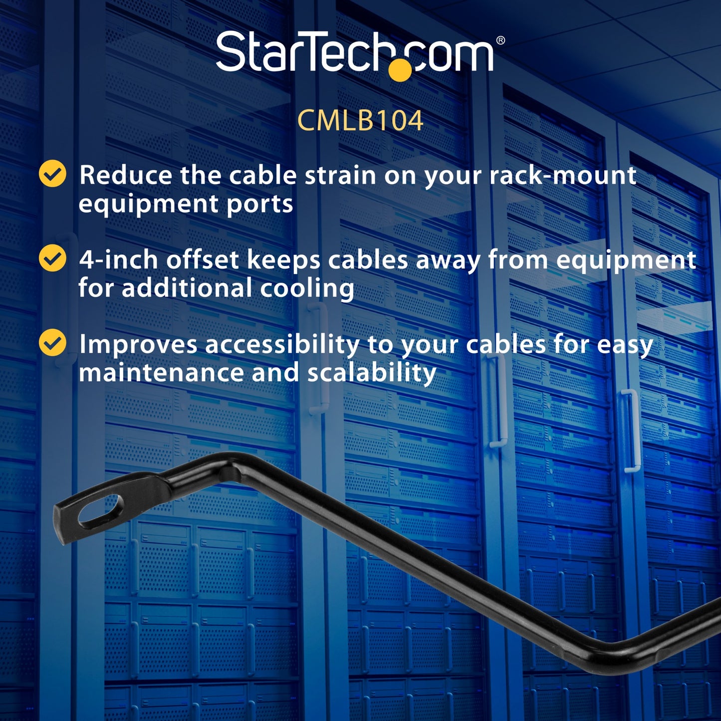 StarTech.com 10-Pack Horizontal Lacing Bar with 4in (10.2cm) Offset at 75 Degrees Rack